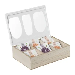 Theedoos organisch - 6 vakken - 26x16x7 cm