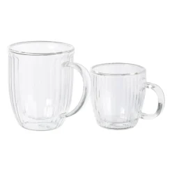 Theeglas dubbelwandig ribbel - ø7.5x8 cm - glas