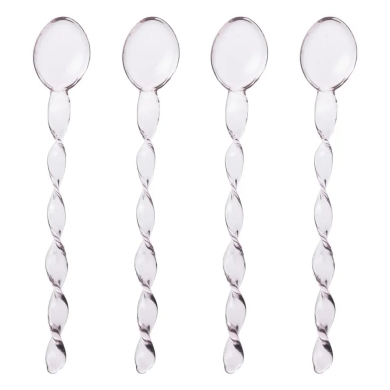 Theelepels roze - glas - set van 4