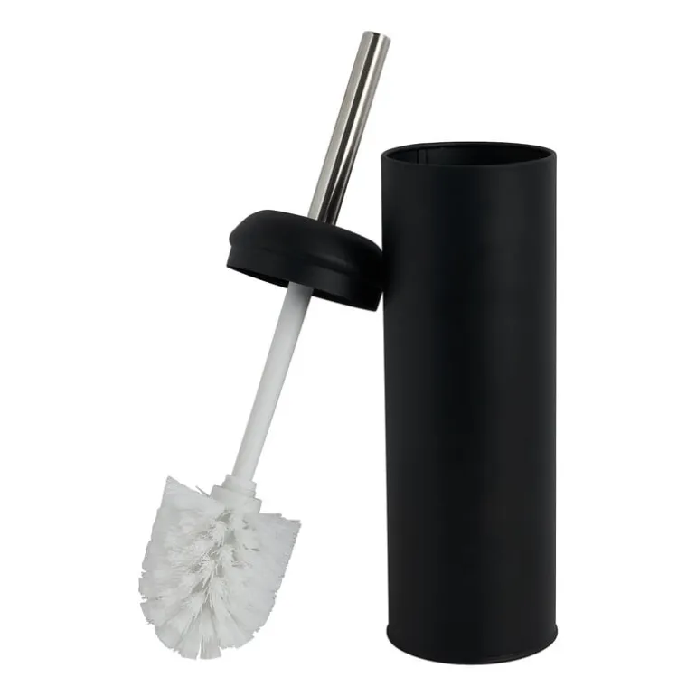 Toiletborstel en houder metaal - zwart - 41 cm