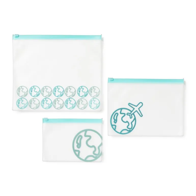 Transparante travel bags - wit/blauw - set van 3