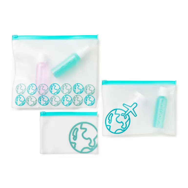 Transparante travel bags - wit/blauw - set van 3