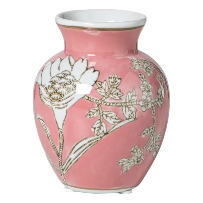 Vaas bloemenprint klein - roze - ø9x11.5 cm