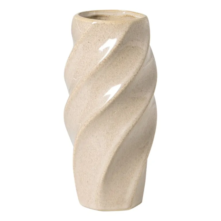 Vaas gedraaid - beige - ø8.4x17.5 cm