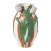 Vaas gestreept met tulp - oranje/groen/roze - ø15.6x28.5 cm