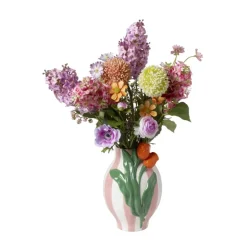 Vaas gestreept met tulp - roze/groen/oranje - ø16.6x24 cm