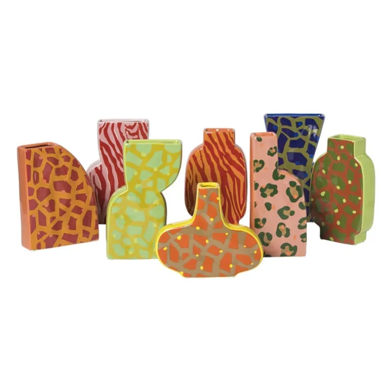 Vaas giraf - oranje/groen - 20.8x13x5.2 cm