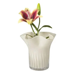 Vaas golf met ribbel - beige - ø19.5x19 cm