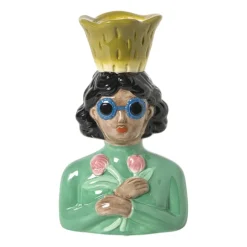 Vaas vrouw met bloemen - groen - 24.5x16.3x11.3 cm