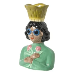 Vaas vrouw met bloemen - groen - 24.5x16.3x11.3 cm