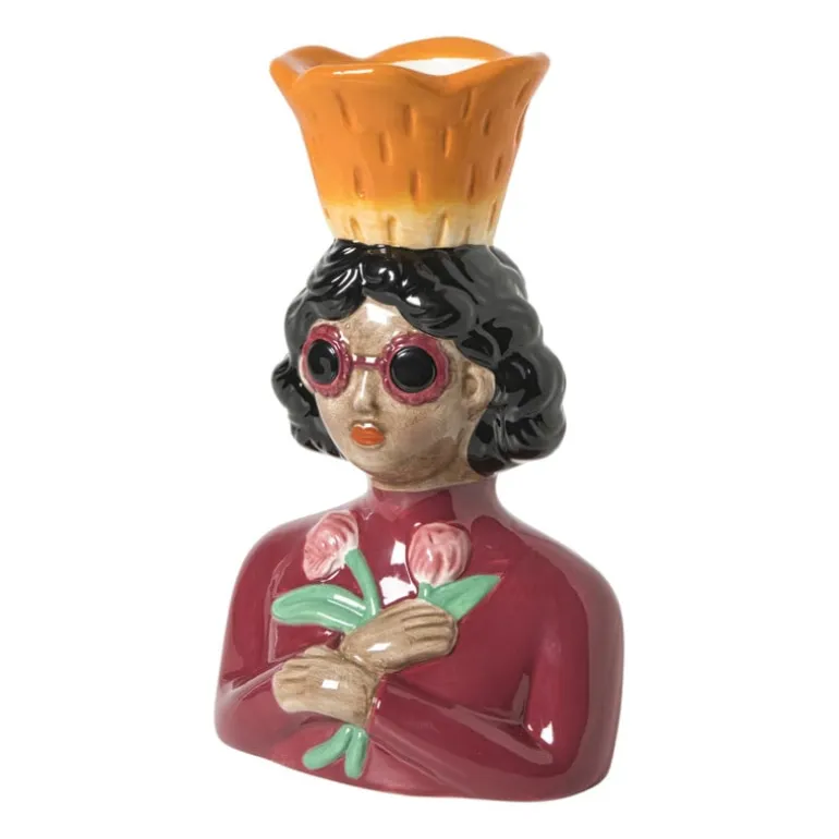 Vaas vrouw met bloemen - roze - 24.5x16.3x11.3 cm