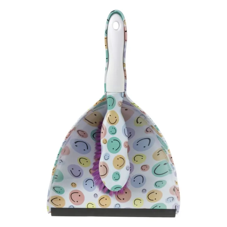 Veger en blik smiley - set van 2 - 35x22x10 cm