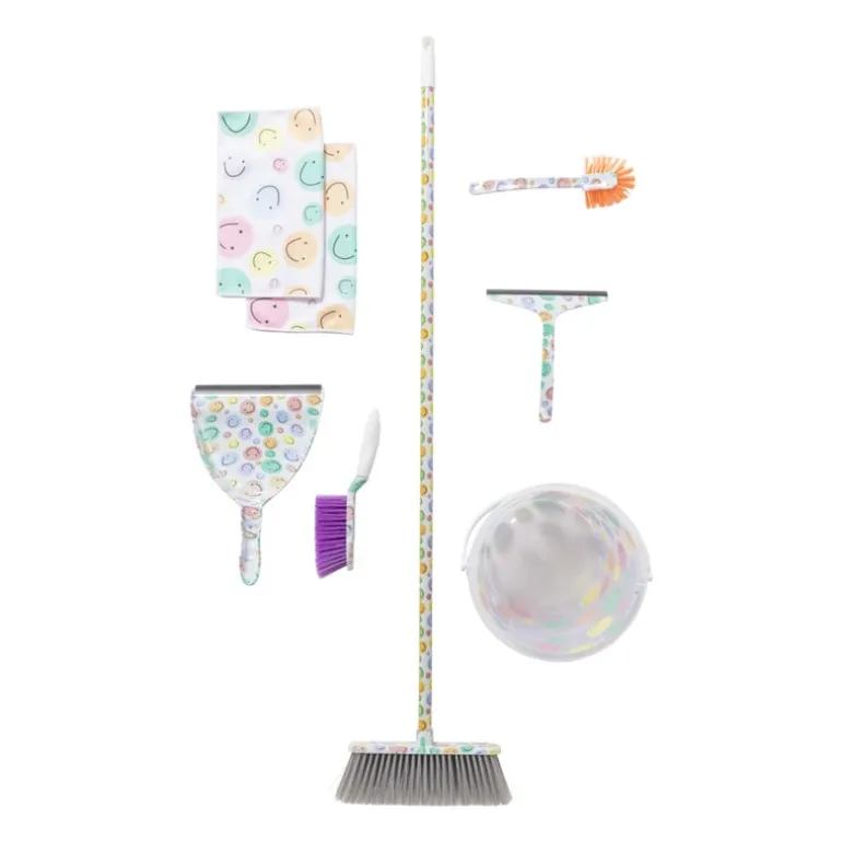 Veger en blik smiley - set van 2 - 35x22x10 cm