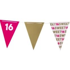 Vlaggenlijn 16 jaar - roze - 10 meter