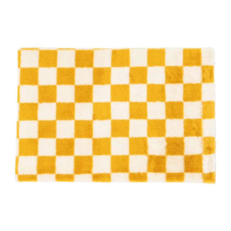 Vloerkleed checks - geel/wit - 60x90 cm