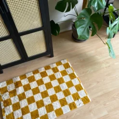 Vloerkleed checks - geel/wit - 60x90 cm