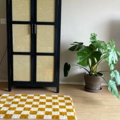 Vloerkleed checks - geel/wit - 60x90 cm