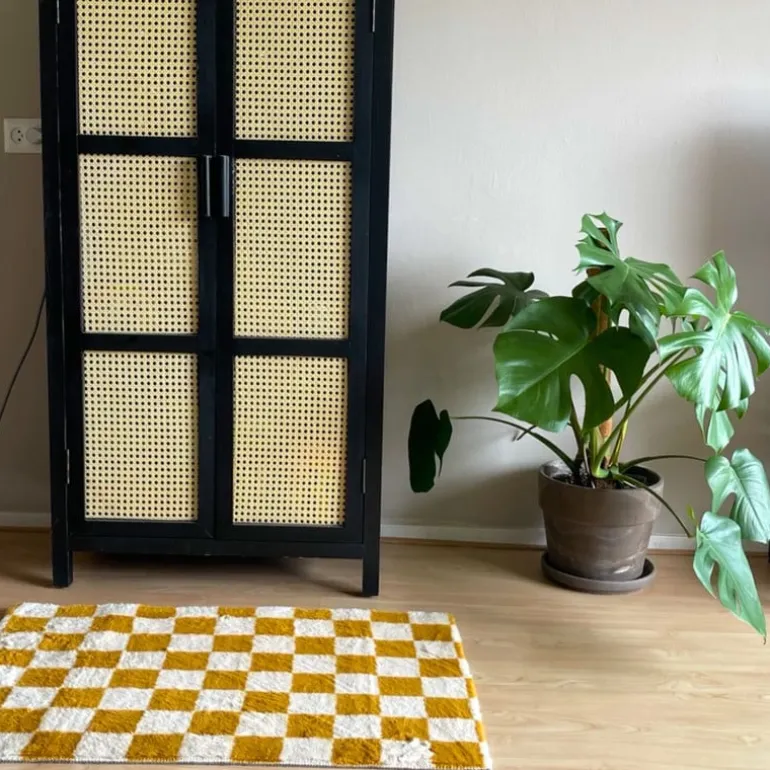 Vloerkleed checks - geel/wit - 60x90 cm