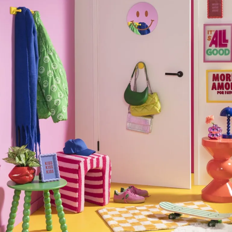 Vloerkleed checks - geel/wit - 60x90 cm