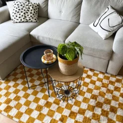 Vloerkleed checks - geel/wit - 120x180 cm