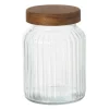 Voorraadpot ribbel met acacia deksel - ø11x16 cm