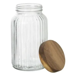 Voorraadpot ribbel met acacia deksel - ø11x20 cm