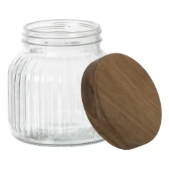 Voorraadpot ribbel met acacia deksel - ø11x12 cm