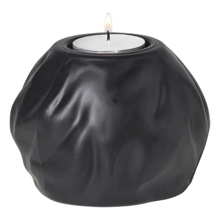 Waxinelichthouder bol - zwart - ø10.5x8 cm