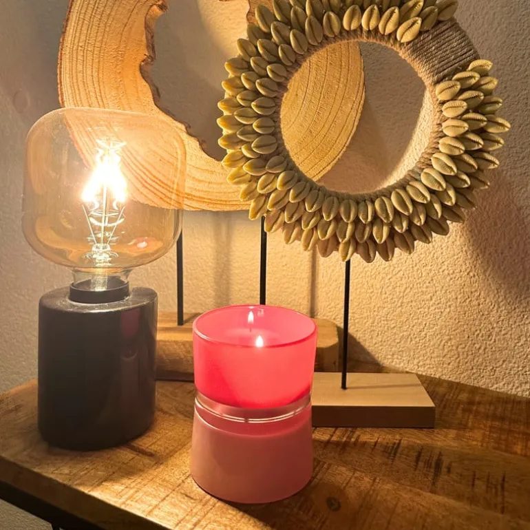 Waxinelichthouder dubbel - rood/lila - ø8.6x10.2 cm