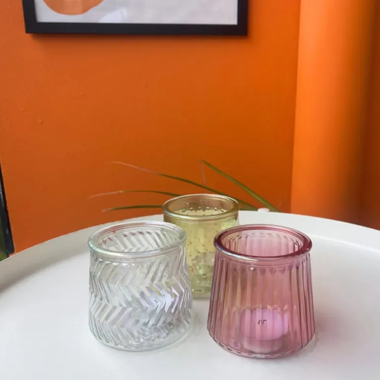 Waxinelichthouder geel - glas - ø8.3x7.3 cm