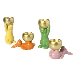 Waxinelichthouder haas - roze/goudkleurig - 8.5x13x6.5 cm