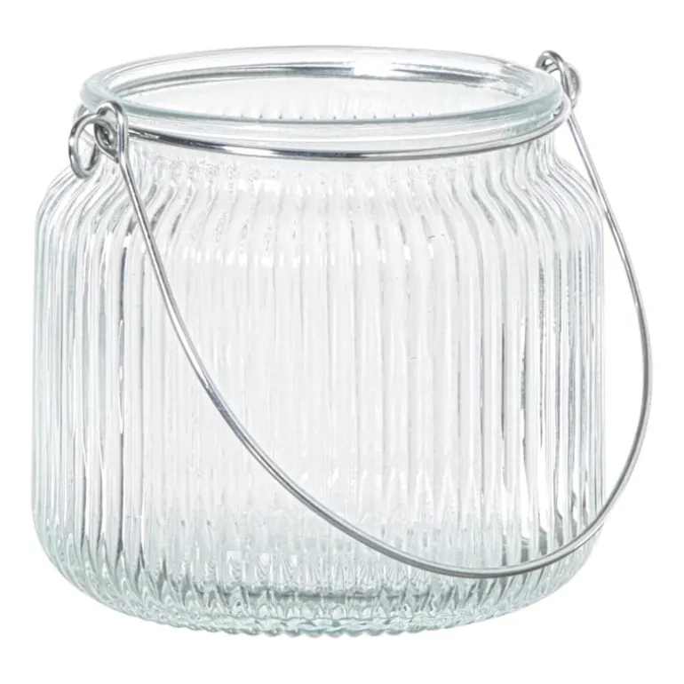 Waxinelichthouder met hengsel - transparant - ø9x7.8 cm