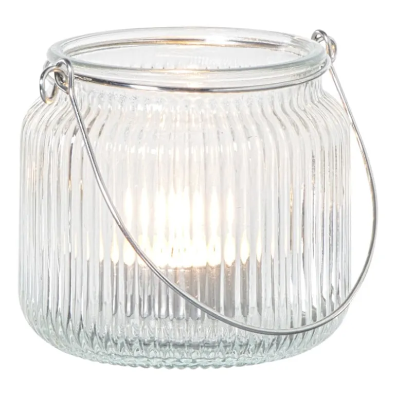 Waxinelichthouder met hengsel - transparant - ø9x7.8 cm