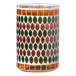 Waxinelichthouder mozaïek - oranje/groen - ø10x15 cm