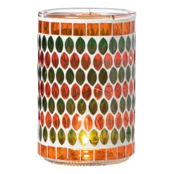 Waxinelichthouder mozaïek - oranje/groen - ø10x15 cm