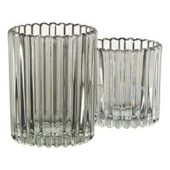 Waxinelichthouder ribbel klein - grijs - ø7.6x7.4 cm