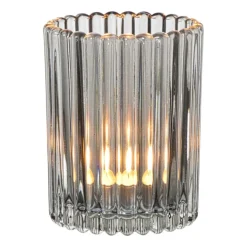 Waxinelichthouder ribbel groot - grijs - ø7.8x10 cm