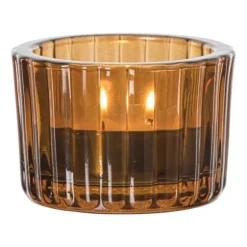 Waxinelichthouder ribbel - bruin - ø5.5x3.7 cm