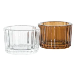 Waxinelichthouder ribbel - bruin - ø5.5x3.7 cm