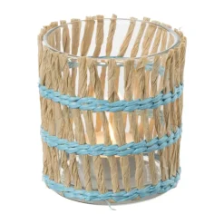 Waxinelichthouder riet - blauw - ø8x9 cm