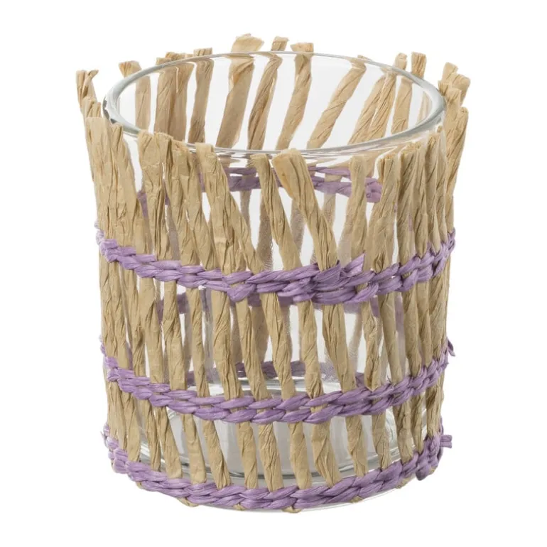 Waxinelichthouder riet - paars - ø8x9 cm