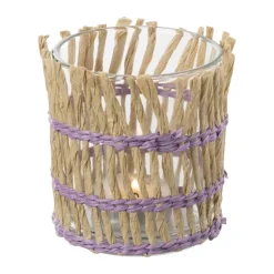 Waxinelichthouder riet - paars - ø8x9 cm