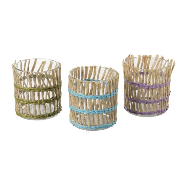 Waxinelichthouder riet - paars - ø8x9 cm