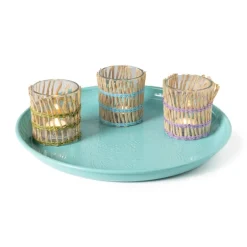 Waxinelichthouder riet - paars - ø8x9 cm