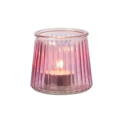 Waxinelichthouder roze - glas - ø8.3x7.3 cm