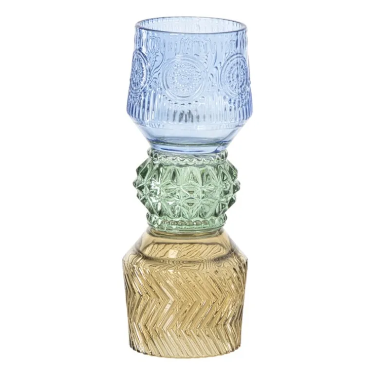 Waxinelichthouder stapel - blauw - ø8x20 cm