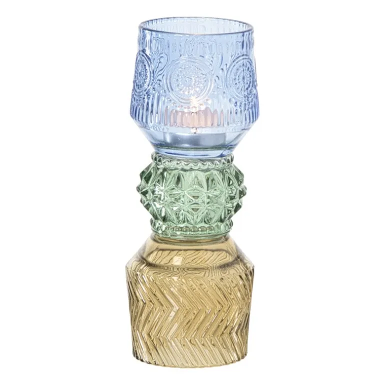 Waxinelichthouder stapel - blauw - ø8x20 cm