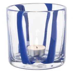 Waxinelichthouder streep - blauw - ø10x10 cm