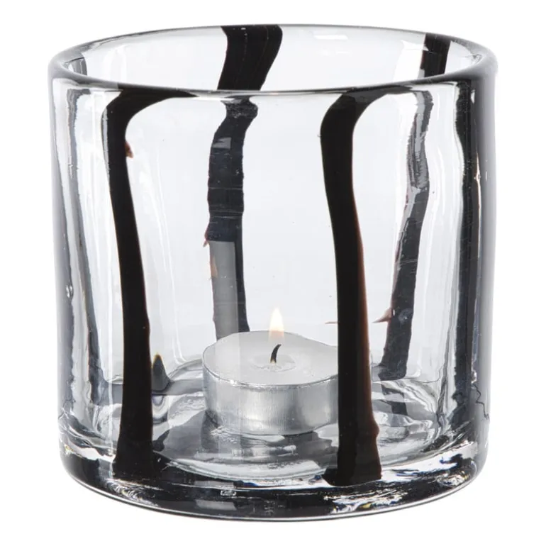 Waxinelichthouder streep - zwart - ø10x10 cm