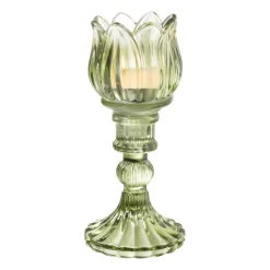 Waxinelichthouder tulp Ilona - groen - ø7.8x14 cm